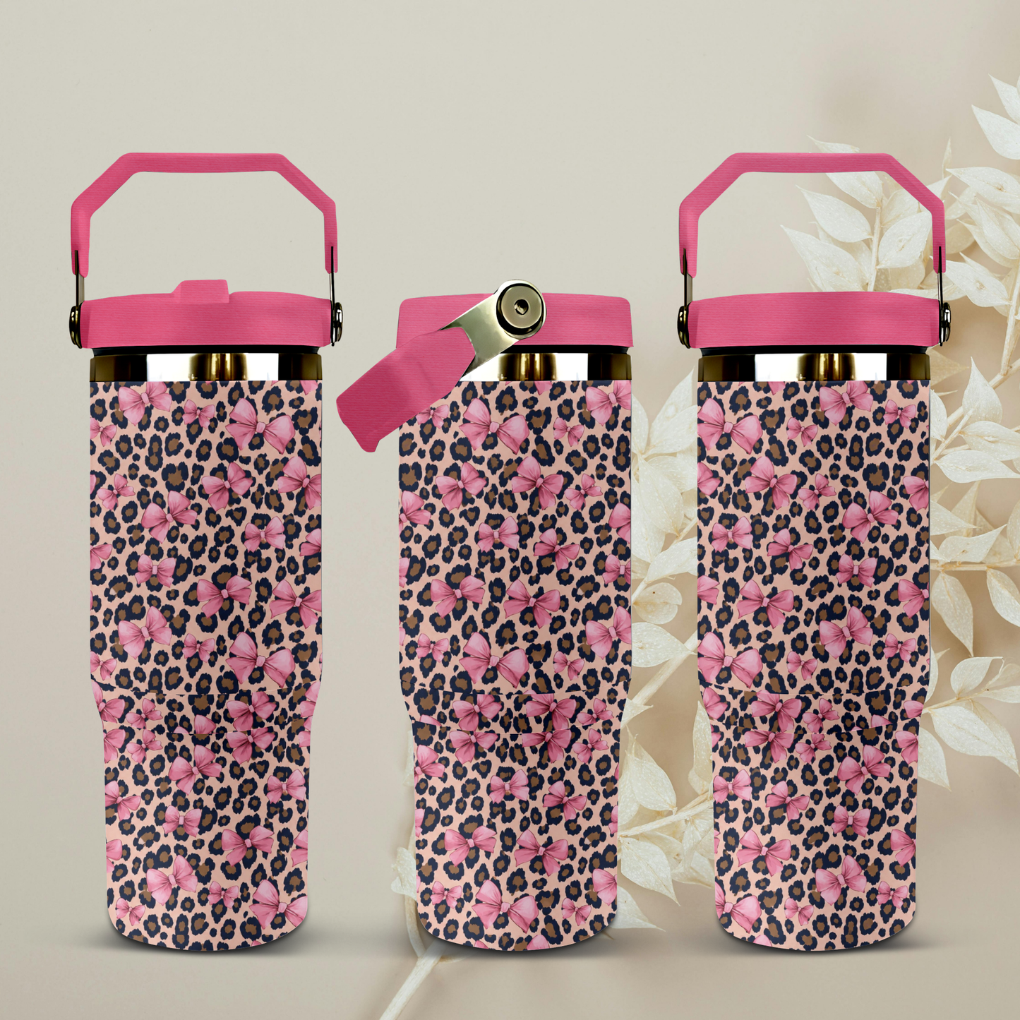 30oz Bow Leopard Print Tumbler